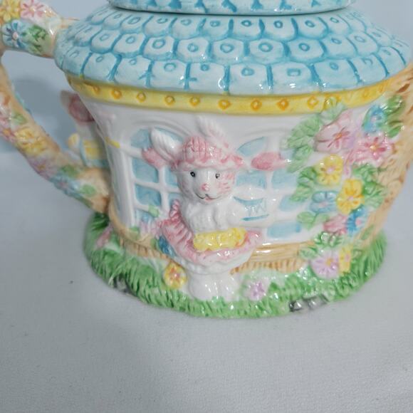 Vintage Mercuries Ceramic Bunny Garden Children Teapot 8.2"x6.3"x4.2"  3426-1B9 - Picture 6 of 7